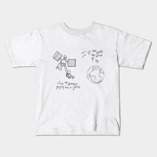 Astronaut hanging from satellite Kids T-Shirt